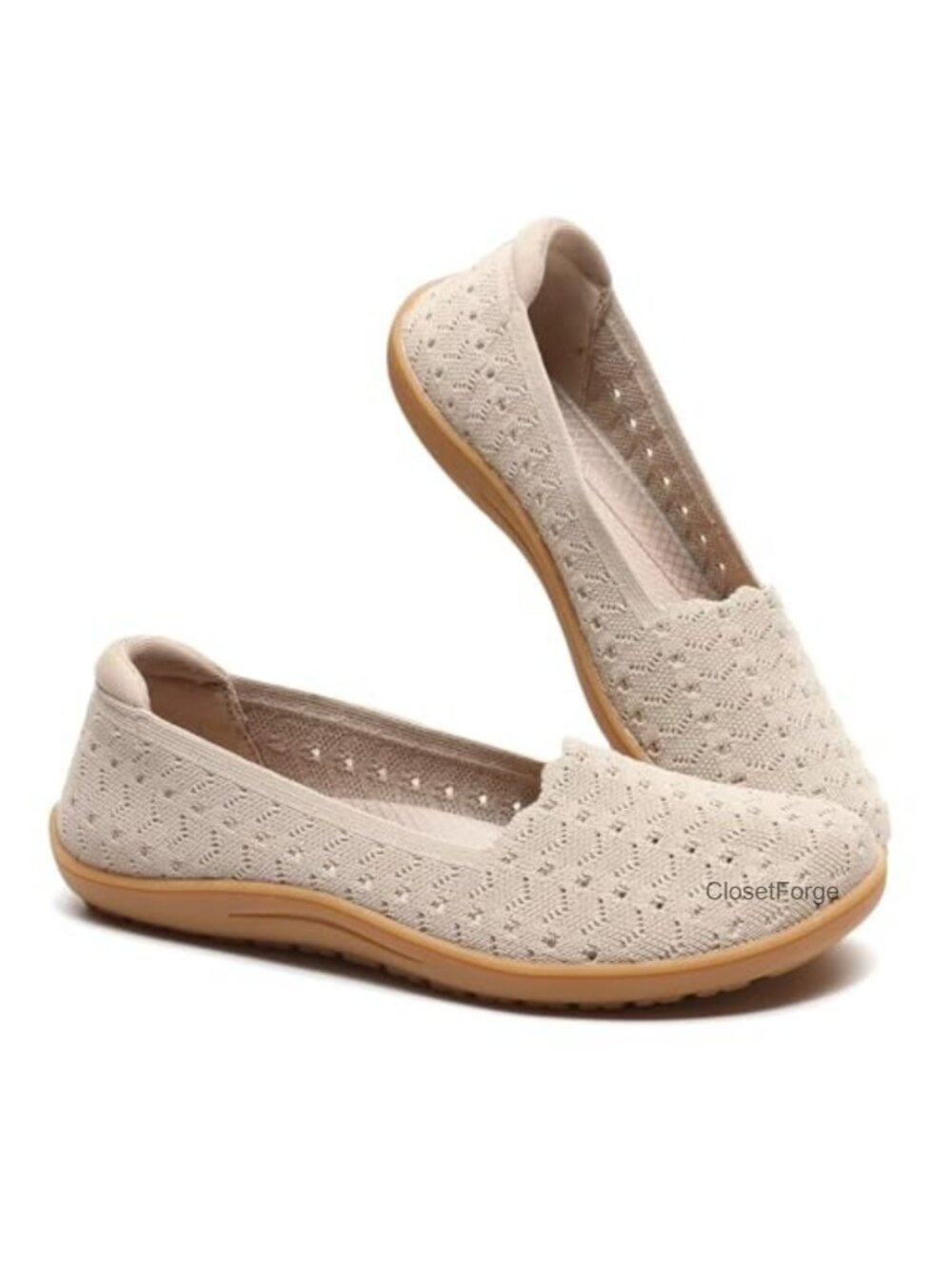 Women's Wide Toe Box Ballet Flats Elastic Knit Breathable Slip-On